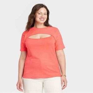 Ava & Viv cut-out knit ridged layered top